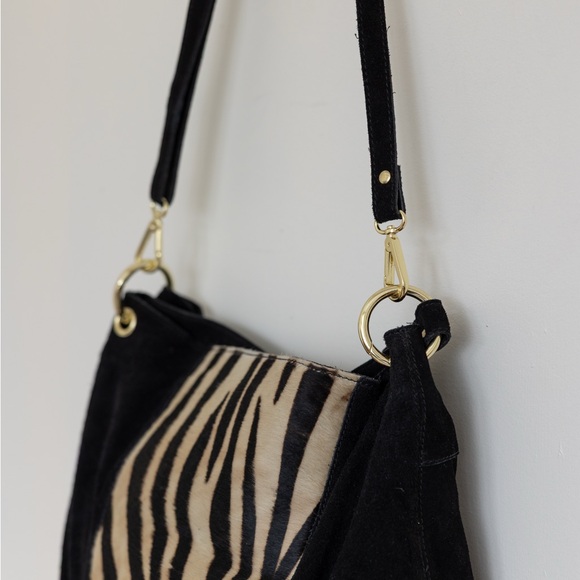 le chateau Black Suede Shoulder Bag with Zebra-Print Panel - Picture 6 of 6